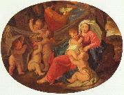 Heilige Familie mit Engeln, Oval Nicolas Poussin